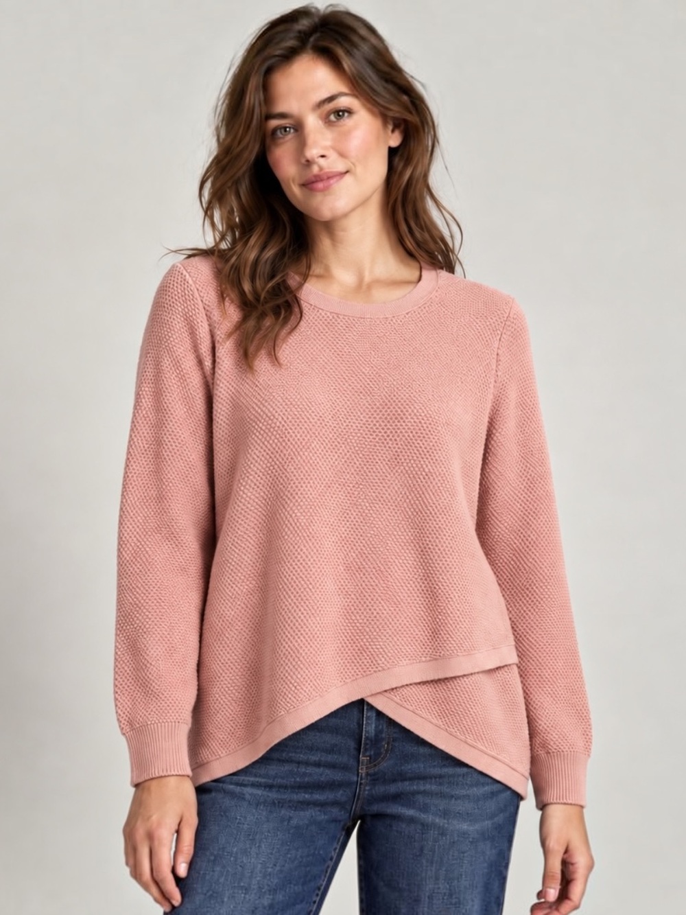 Madewell Feature Faux Wrap Textured Pullover Sweater Blush Pink Large